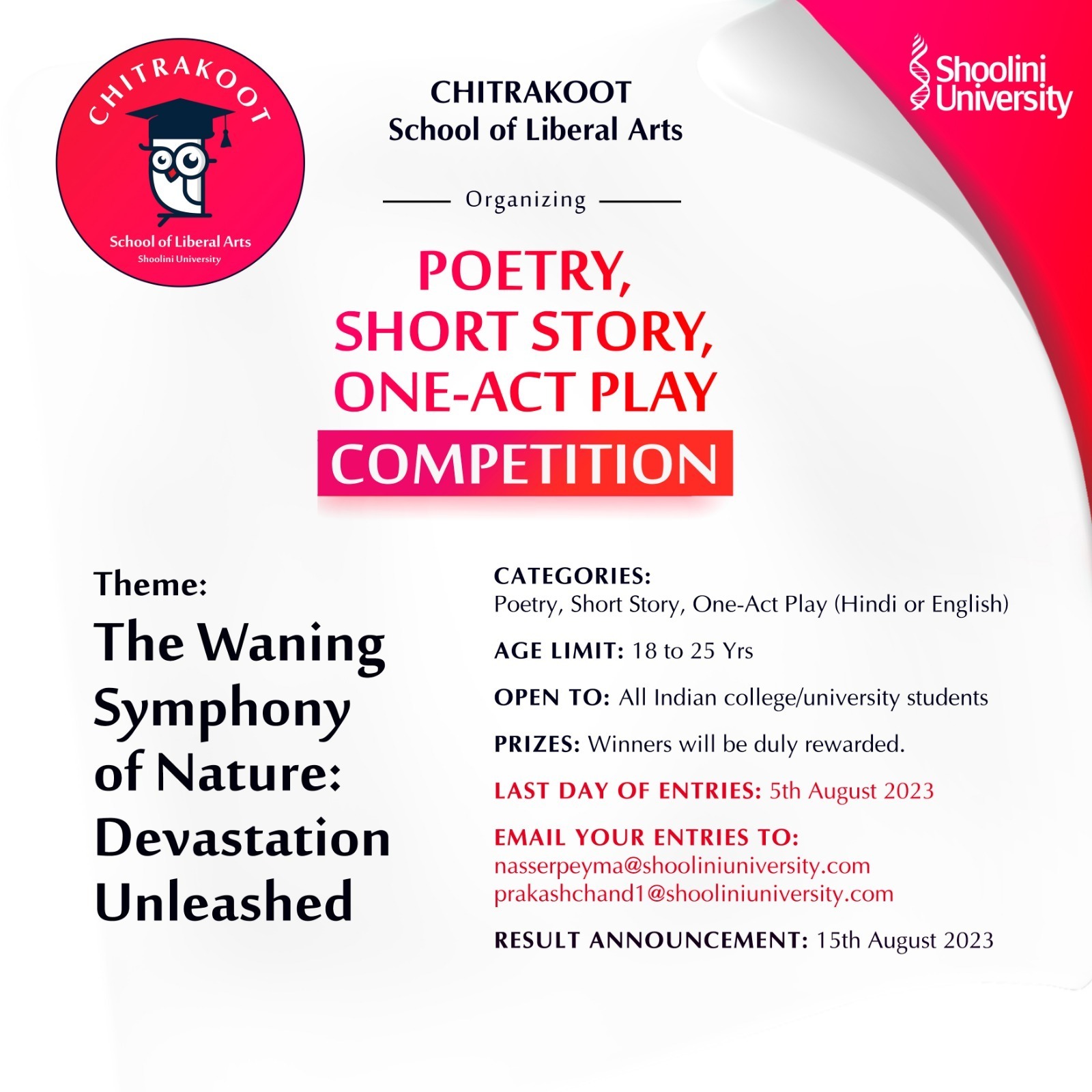 Poetry, Short Story, One-Act Play Competition